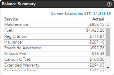 Balance summary